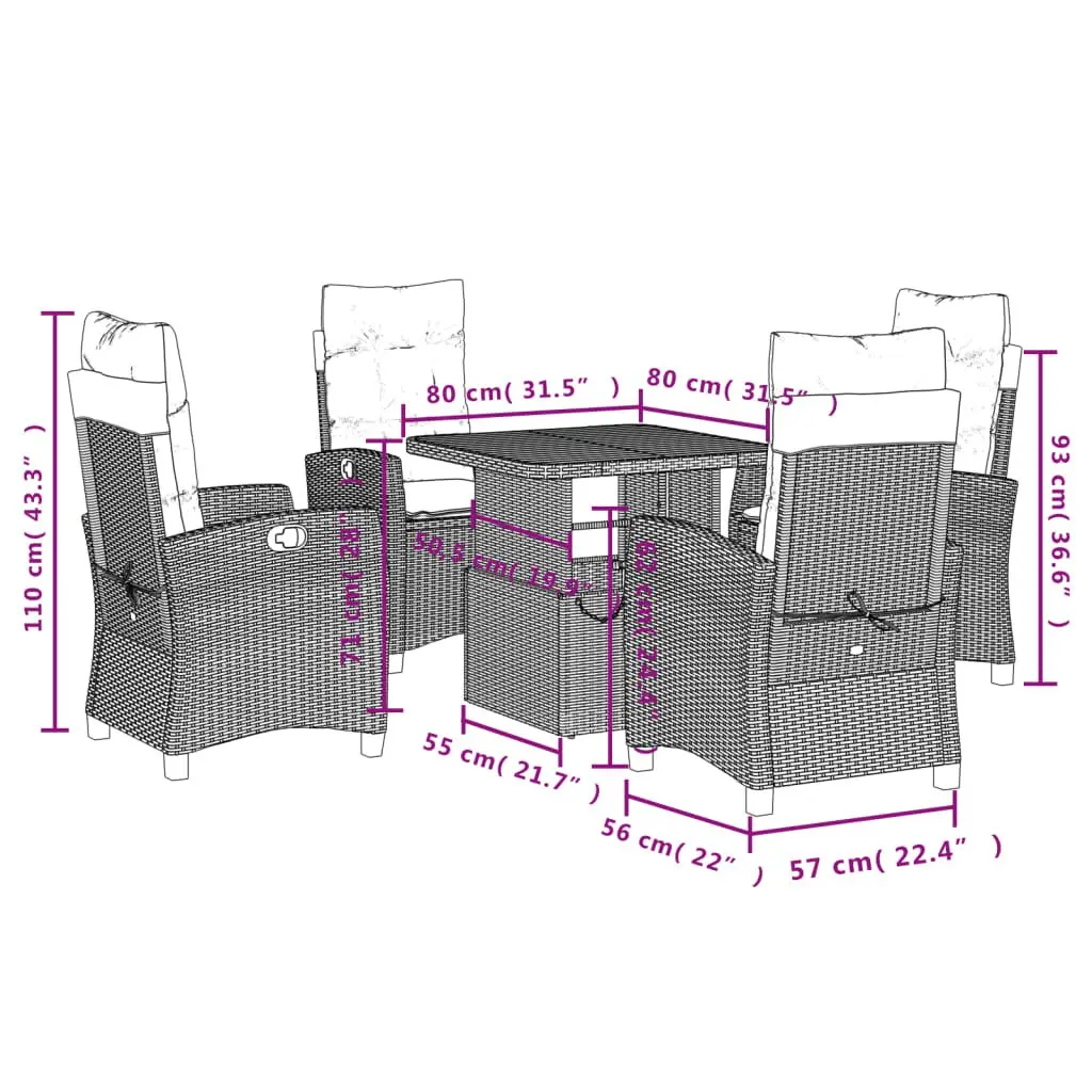 5 Piece Outdoor Garden Dining Set with Cushions Black Poly Rattan