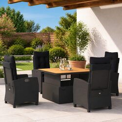 5 Piece Garden Dining Set: Adjustable Backrests & Lift-Top Table