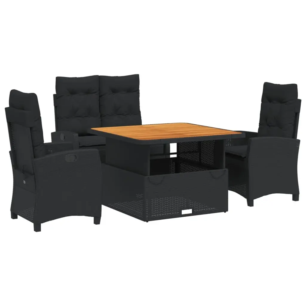 Outdoor Dining Set Garden Furniture 4 Piece Black Poly Rattan with Cushions