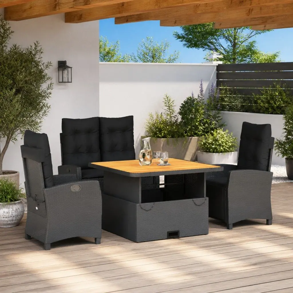 4 Piece Outdoor Dining Set Black Poly Rattan Patio Furniture