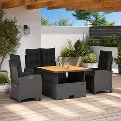 4 Piece Black Rattan Dining Set with Cushions: Specs Inside
