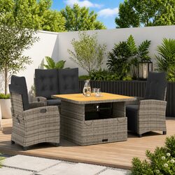 4 Piece Garden Dining Set Specifications: Rattan, Cushions, Versatile