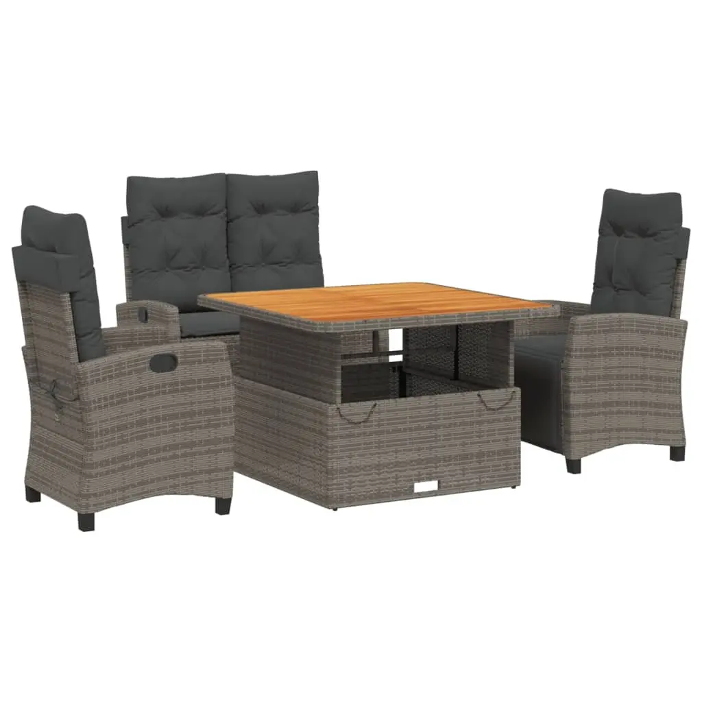 4 Piece Garden Dining Set Outdoor Furniture Adjustable Backrest Lifting Tabletop