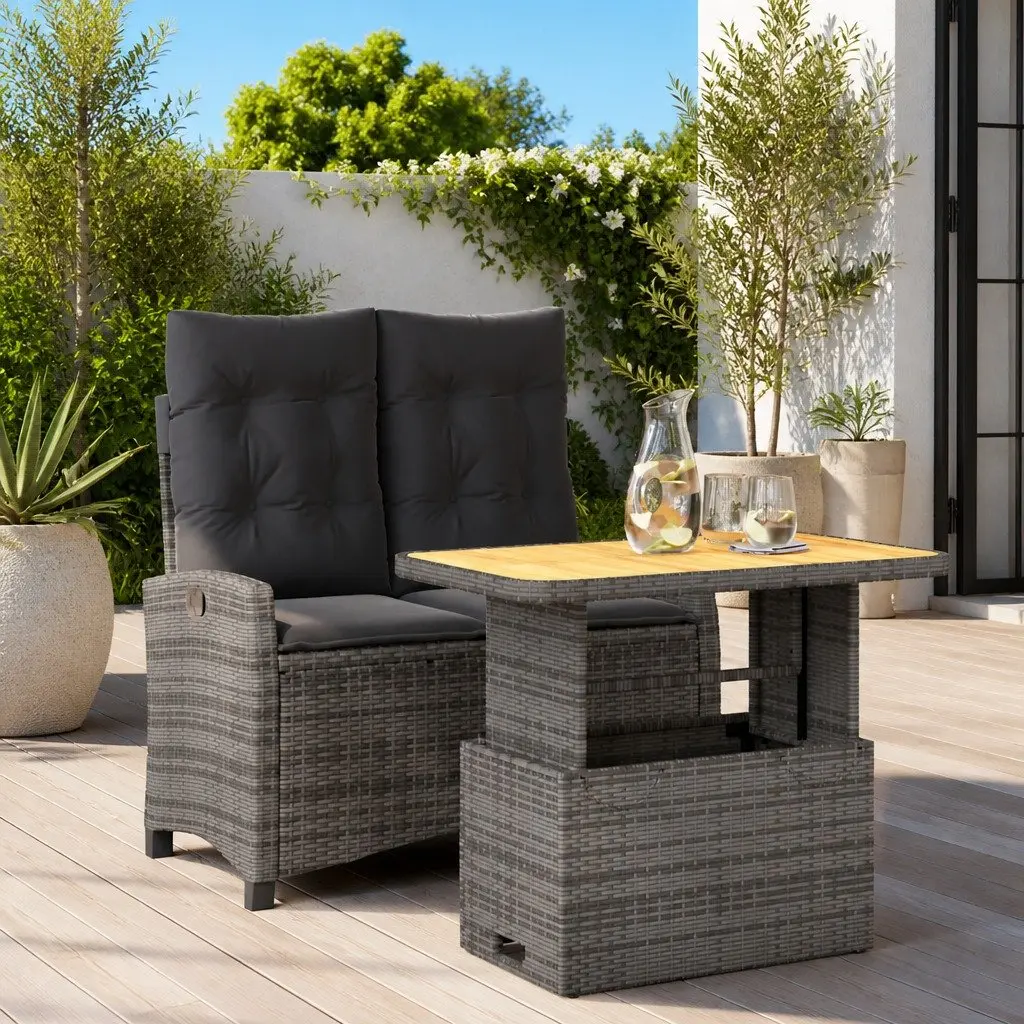 Garden Dining Set 2 Piece Outdoor Furniture Grey Rattan Patio