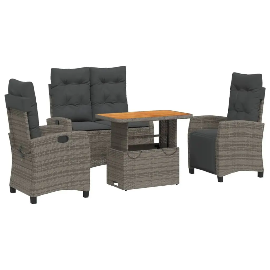 Garden Dining Set for Patio 4 Piece Adjustable Backrest Lift Top Table Grey Cushions