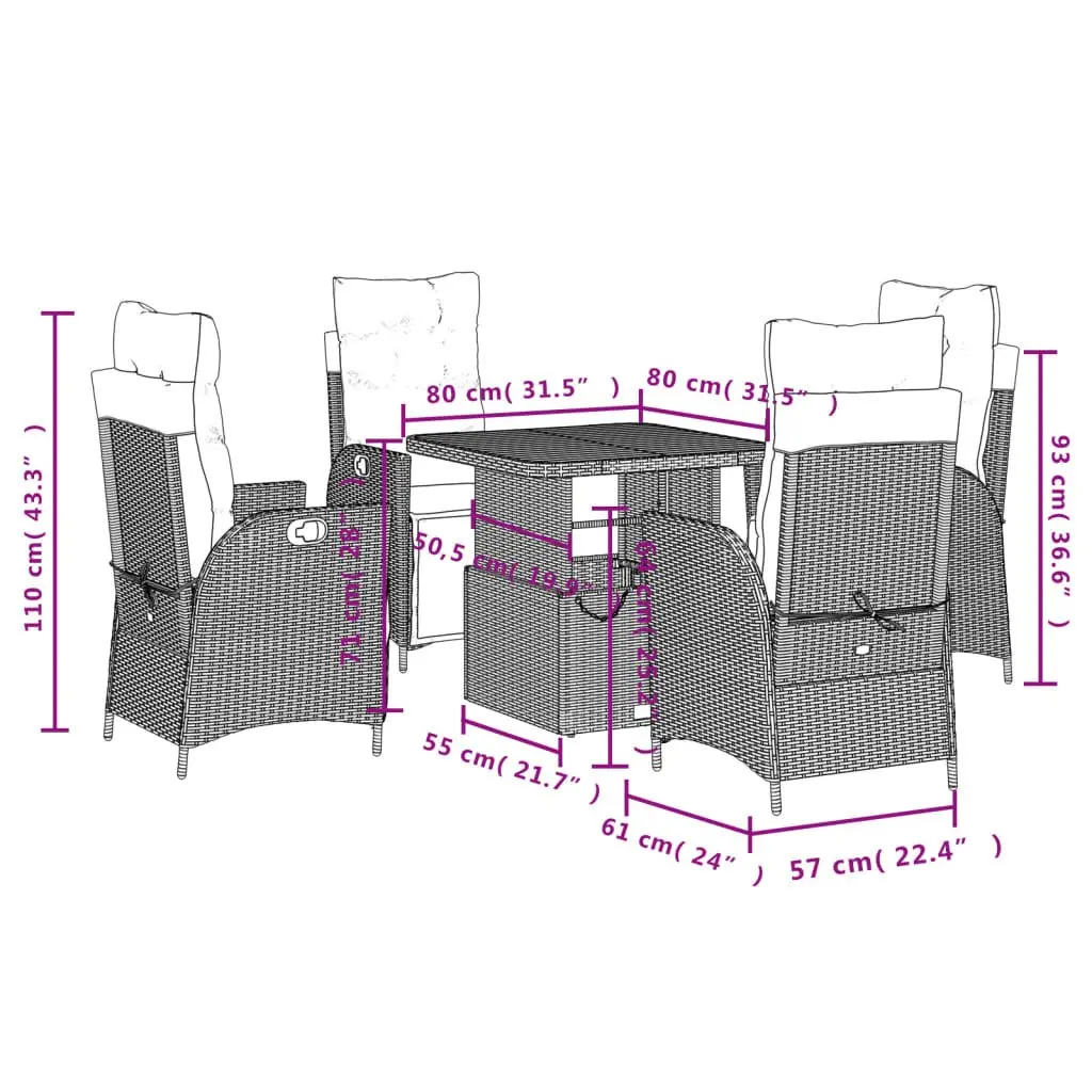 5 Piece Garden Dining Set Outdoor Furniture Black Poly Rattan Chair Table