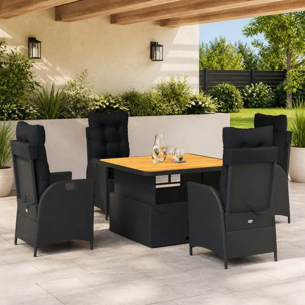 Garden Dining Set Outdoor Furniture 5 Piece Black Poly Rattan with Cushions