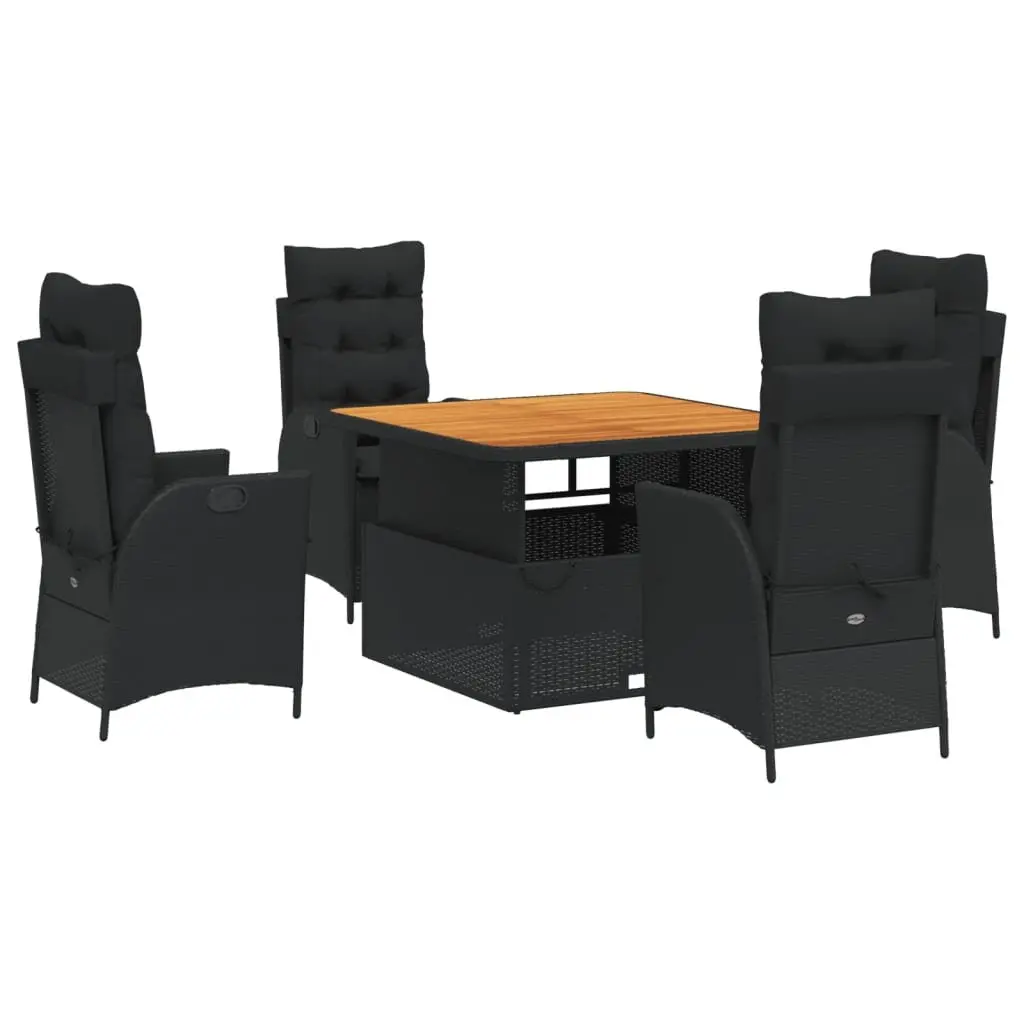 Garden Dining Set Outdoor Furniture 5 Piece Black Poly Rattan with Cushions
