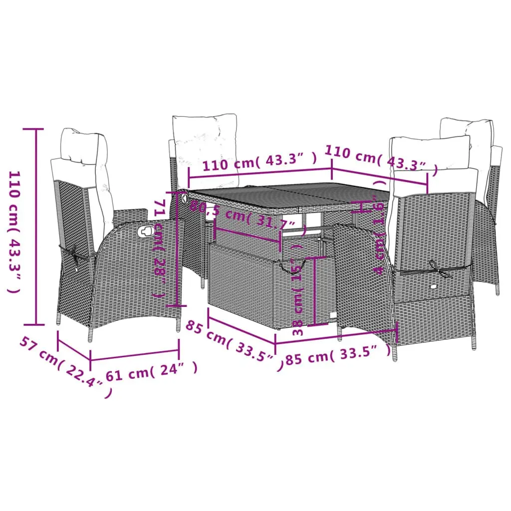 Garden Dining Set Outdoor Furniture 5 Piece Black Poly Rattan with Cushions