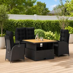 Specifications of 4-Piece Garden Dining Set in Black Rattan