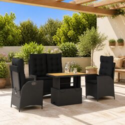 4-Piece Black Poly Rattan Garden Dining Set - Specs Inside
