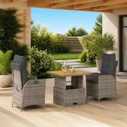 3-Piece Garden Dining Set with PE Rattan and Adjustable Cushions
