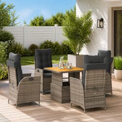 5-Piece Garden Dining Set in Grey Poly Rattan