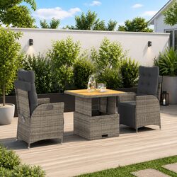 Garden Dining Set 3 Piece Outdoor Furniture Adjustable Table Chair Cushions Grey