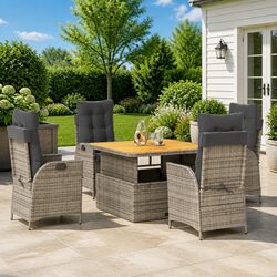 5 Piece Outdoor Dining Set - Grey PE Rattan Construction