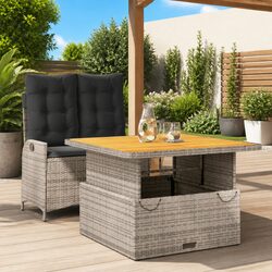 Garden Dining Set 2 Piece Outdoor Furniture with Cushions Grey Rattan Patio