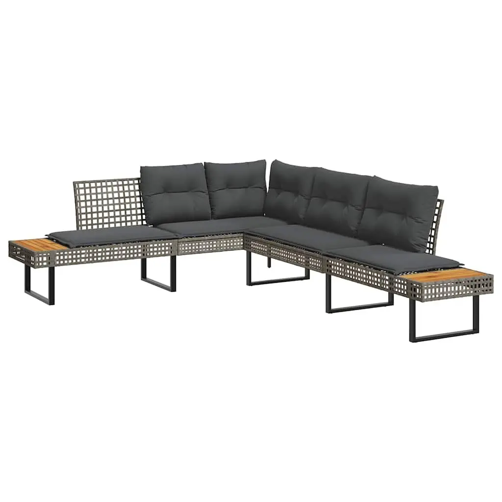 Garden Sofa Set Outdoor Furniture 2 Piece Grey Poly Rattan with Cushions Glass Table
