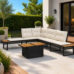 Specifications of 2 Piece Black Poly Rattan Sofa Set