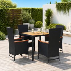 Garden Dining Set 5 Piece Outdoor Furniture Black Poly Rattan Patio Table Chairs