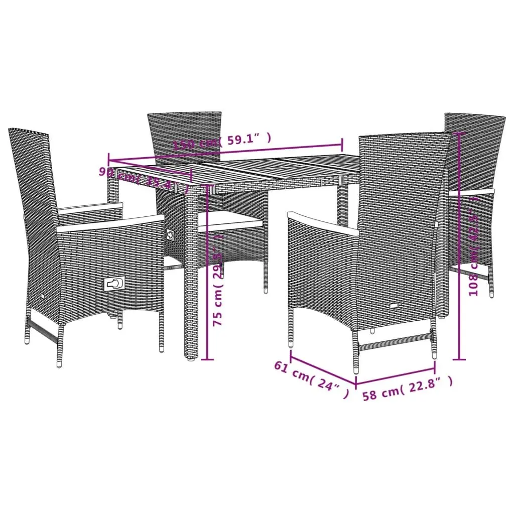 Black Poly Rattan 5 Piece Dining Set