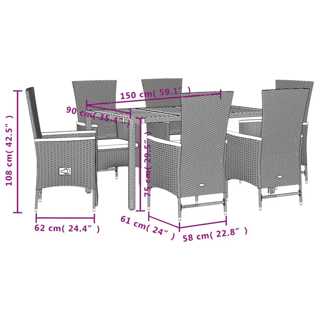 Garden Dining Set Outdoor Furniture 7 Piece Poly Rattan Chairs Table