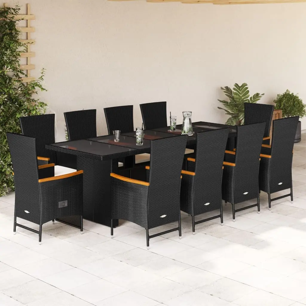 Outdoor Dining Set 11 Piece Garden Patio Furniture PE Rattan Black Cushions