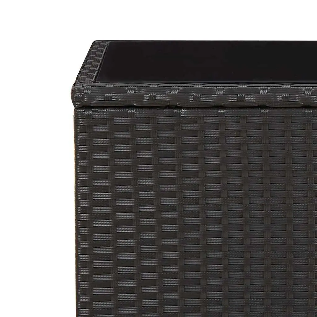 3 Piece Outdoor Dining Set Black Poly Rattan Adjustable Backrest Glass Tabletop