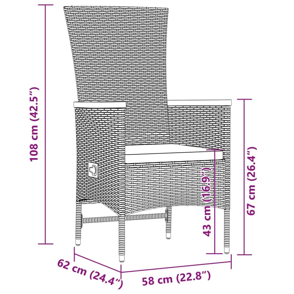 Outdoor Furniture Set 9 Piece Grey Poly Rattan Garden Dining Chairs Table with Cushions