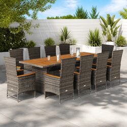 Garden Dining Set 11 Piece Grey Poly Rattan Outdoor Furniture Patio Chairs Table