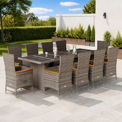 11 Piece Garden Dining Set: Grey Rattan with 10 Chairs
