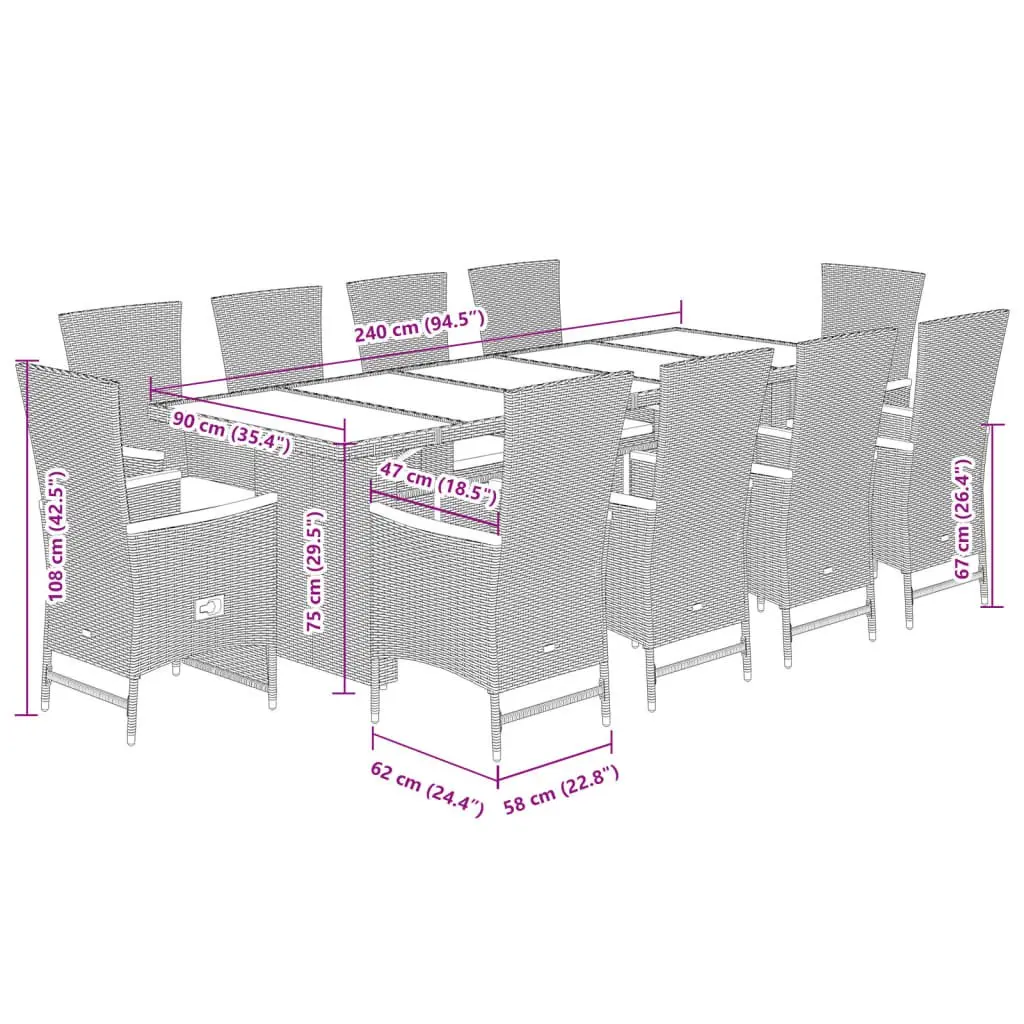 11 Piece Garden Dining Set Outdoor Furniture Grey Poly Rattan Patio Table Chairs