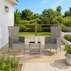 Garden Dining Set 3 Piece Grey Poly Rattan Outdoor Furniture Patio Table Chairs