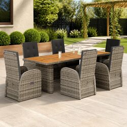 7 Piece Outdoor Dining Set with PE Rattan and Acacia Wood