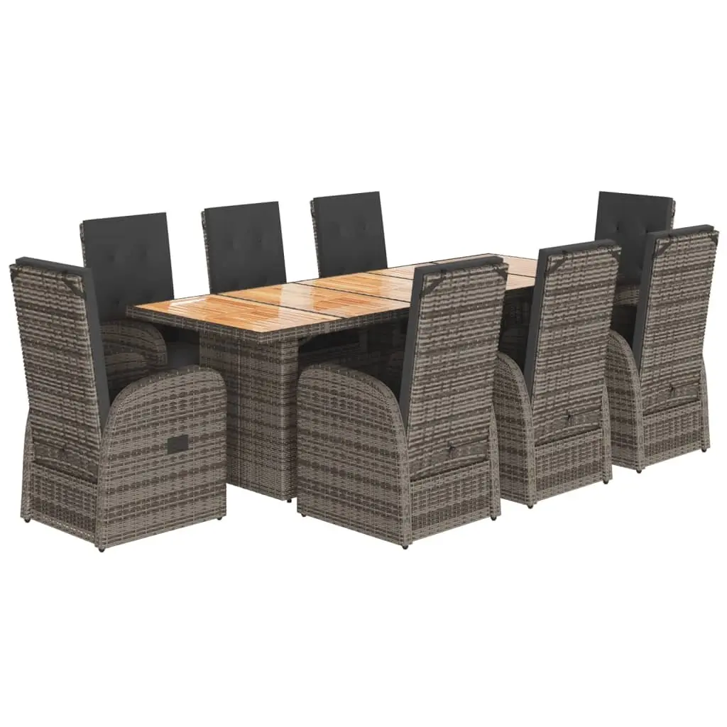 Garden Dining Set 9 Piece Outdoor Patio Furniture Grey Poly Rattan with Cushions