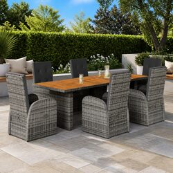 7 Piece Garden Dining Set: PE Rattan & Acacia Wood Details