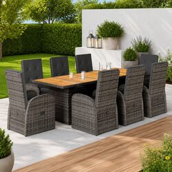 Garden Dining Set: 9-Piece Grey Poly Rattan Furniture