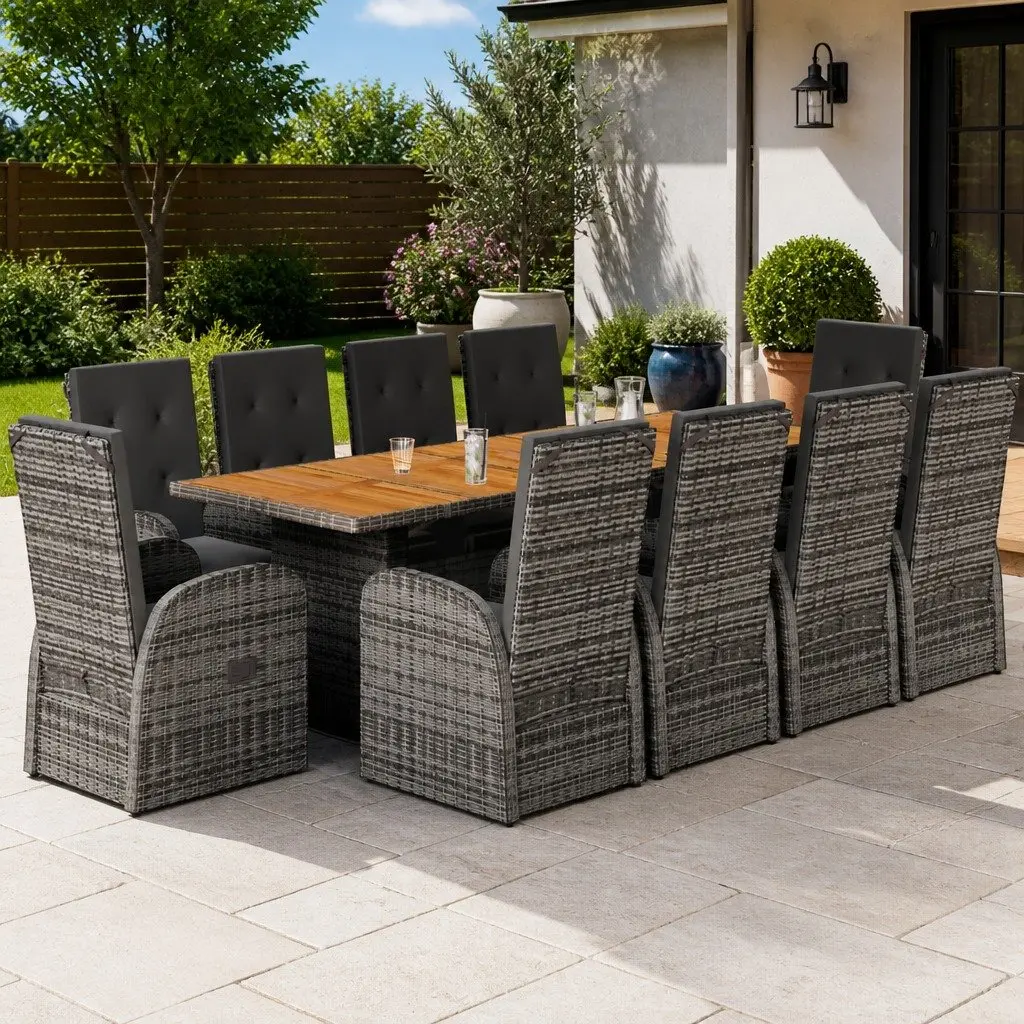 11 Piece Garden Dining Set Outdoor Furniture Patio Seating Grey