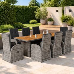 9-Piece Outdoor Dining Set with PE Rattan and Acacia Wood