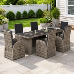 Garden Dining Set 7 Piece Outdoor Furniture Grey Poly Rattan Patio Chairs Table