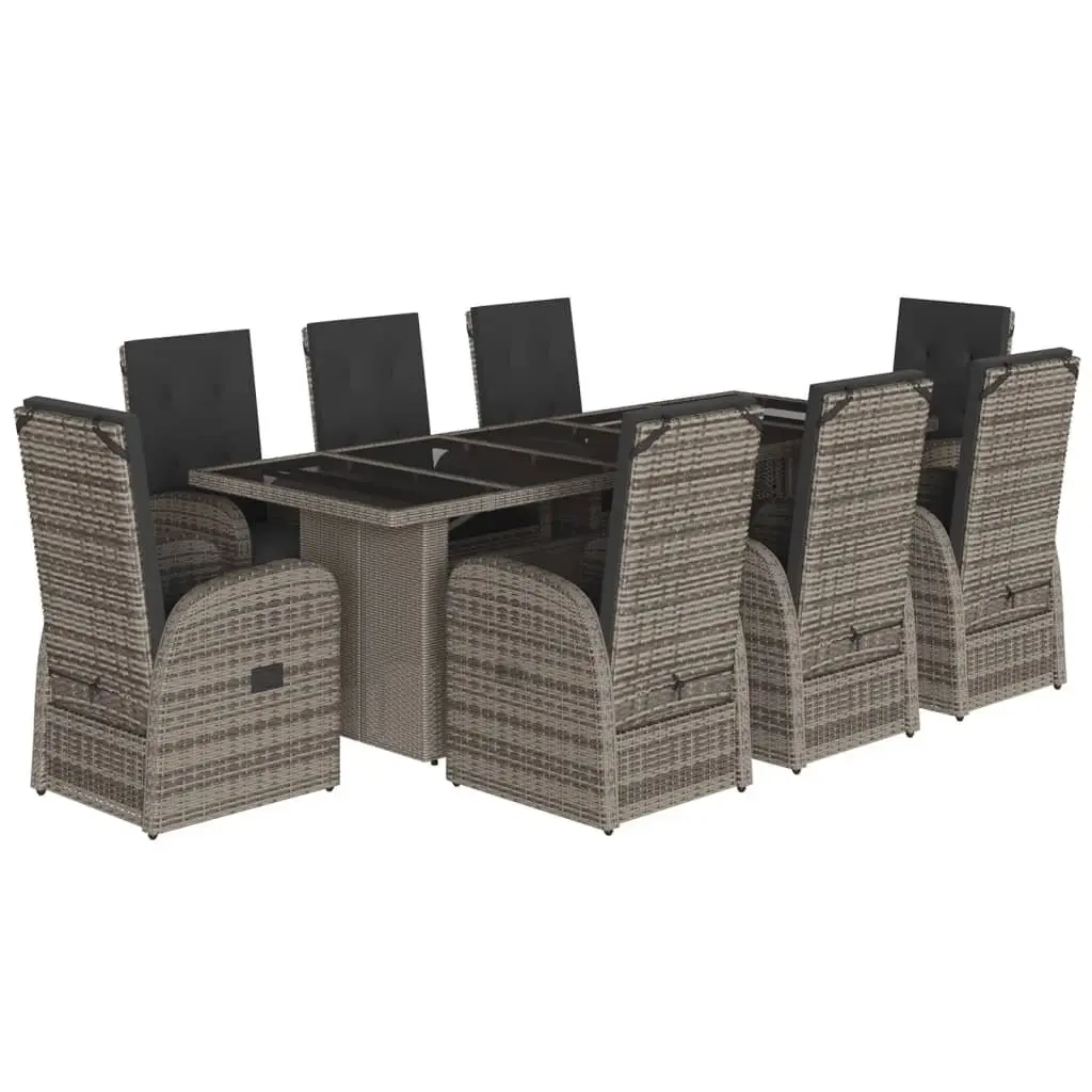 Garden Dining Set 9 Piece Outdoor Furniture Grey Poly Rattan Chairs Table Patio