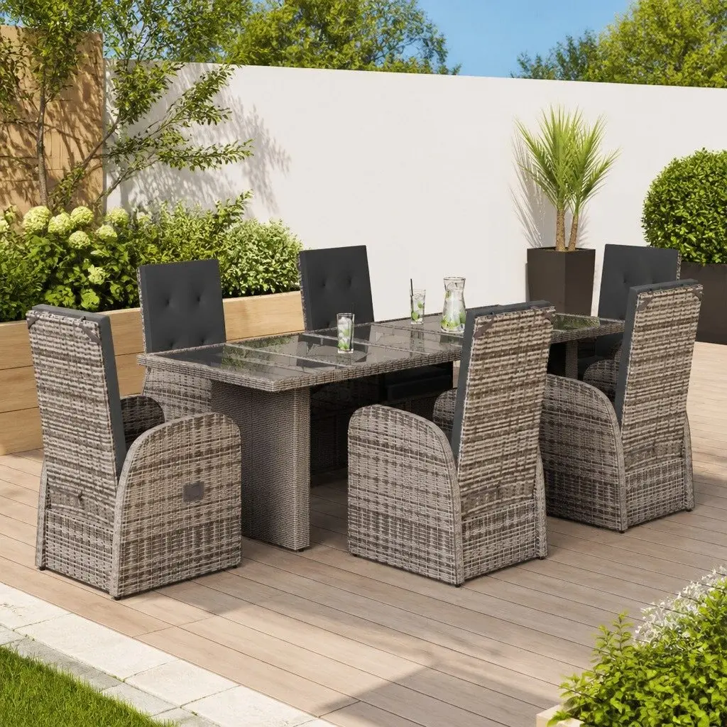 7 Piece Garden Dining Set Outdoor Use Grey Poly Rattan