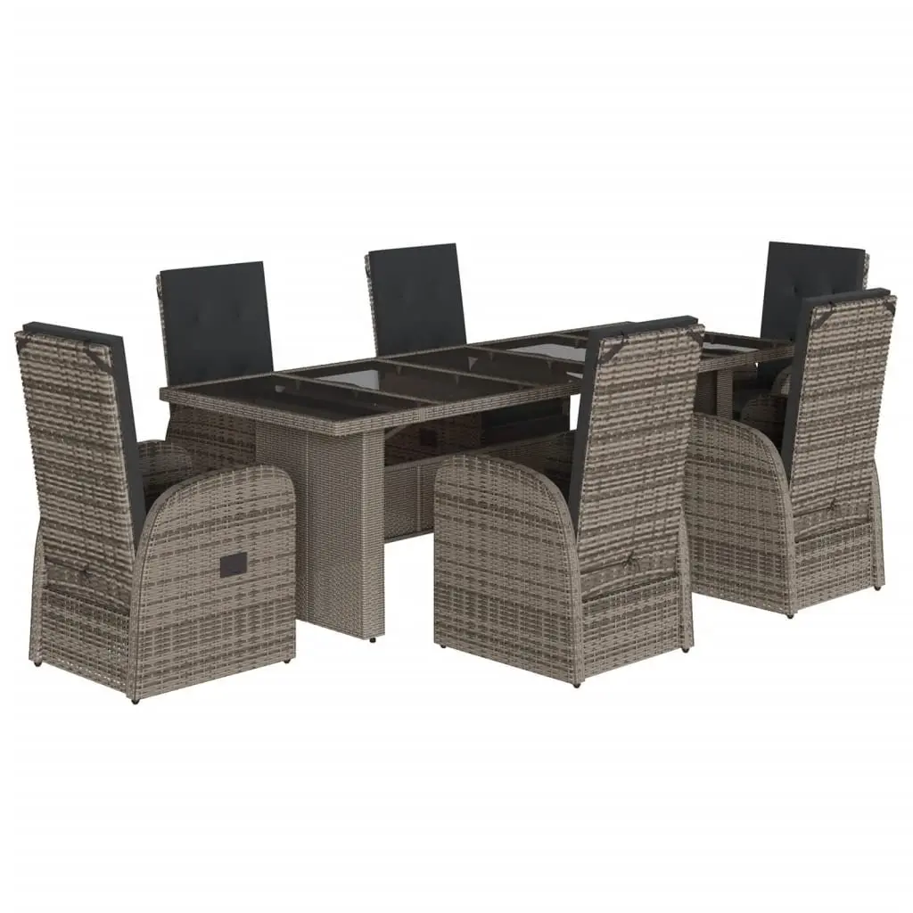 7 Piece Garden Dining Set Outdoor Use Grey Poly Rattan
