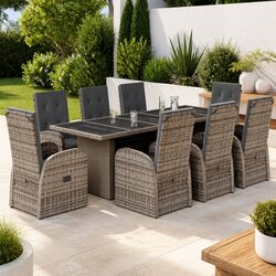 Garden Dining Set 9 Piece Outdoor Furniture Grey Poly Rattan Patio Chairs Table