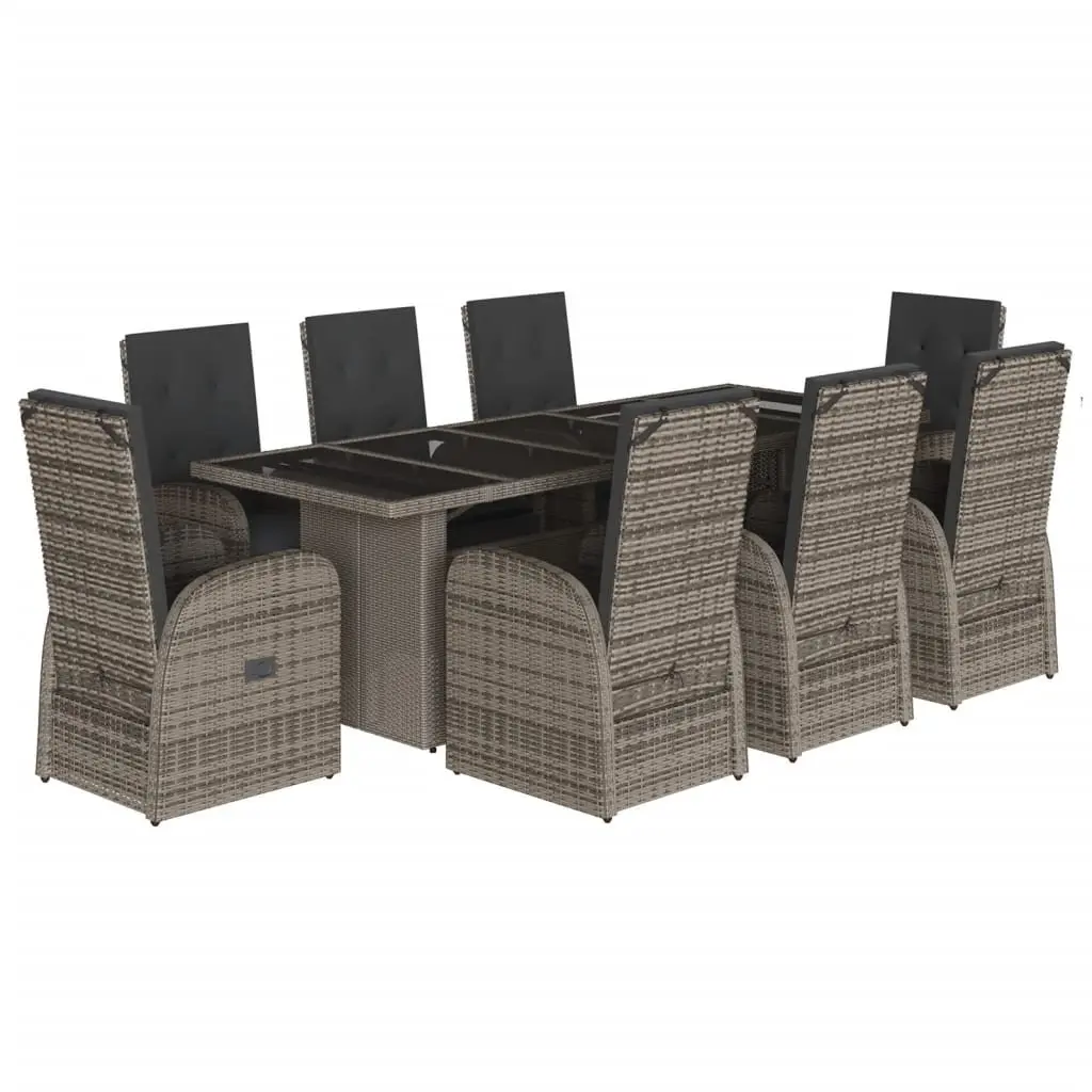 Outdoor Furniture Set 9 Piece Grey Poly Rattan Patio Dining Chairs Table