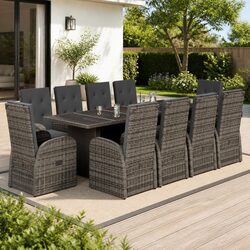 11-Piece Garden Dining Set with Grey PE Rattan and Glass