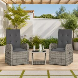Garden Dining Set 3 Piece Grey Poly Rattan Outdoor Furniture Patio Table Chairs