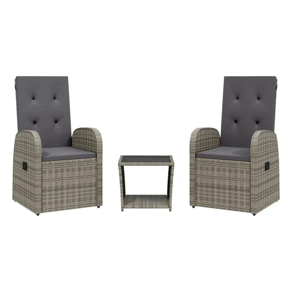 Garden Dining Set Outdoor Furniture 3 Piece Grey Poly Rattan Patio Table Chairs