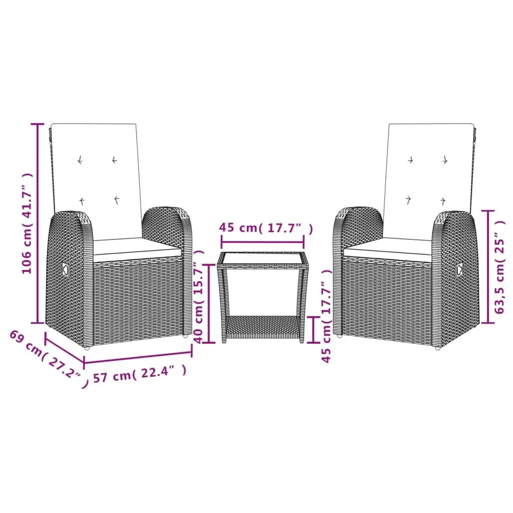 Garden Dining Set Outdoor Furniture 3 Piece Grey Poly Rattan Patio Table Chairs