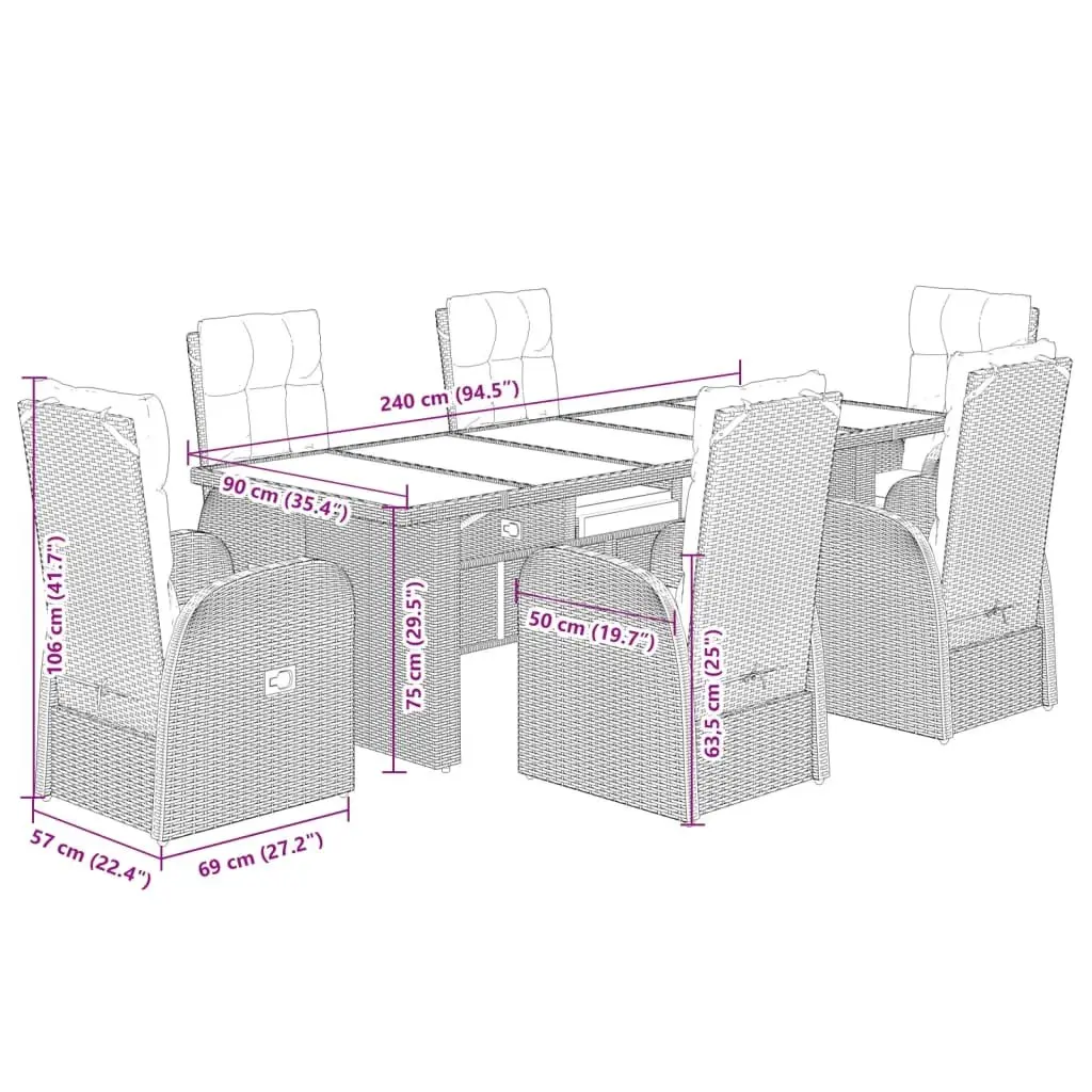 7 Piece Black Rattan Garden Set