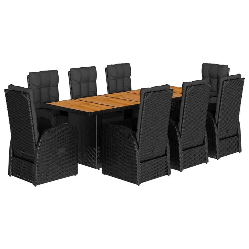 Outdoor Garden Dining Set 9 Piece Black Poly Rattan Furniture Patio